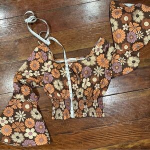 RumWe 70's Floral Crop Elastic Blouse